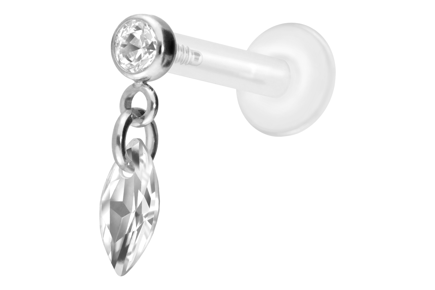 PTFE Labret Piercing mit Innengewinde + Titan-Aufsatz KRISTALLOVAL